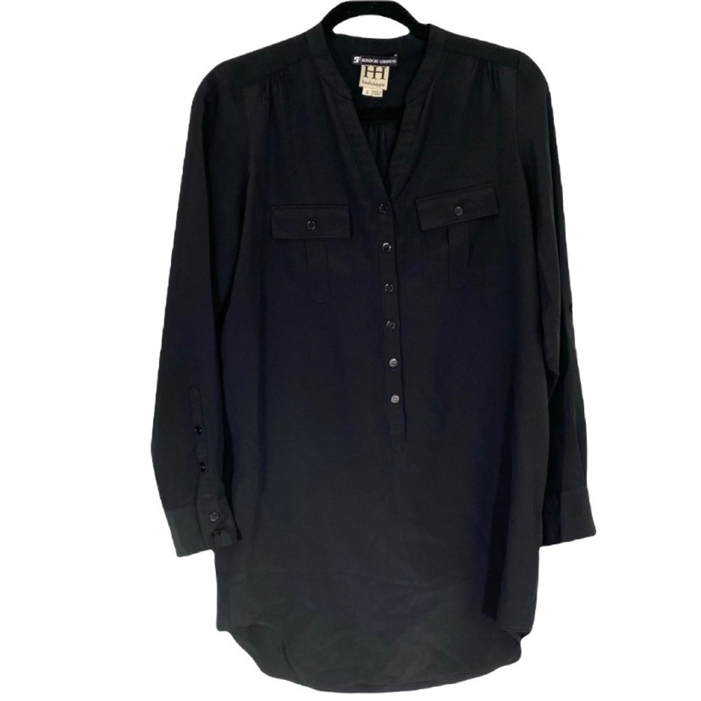 Haute Hippie Popover Silk Tunic Dress Womens Small Black